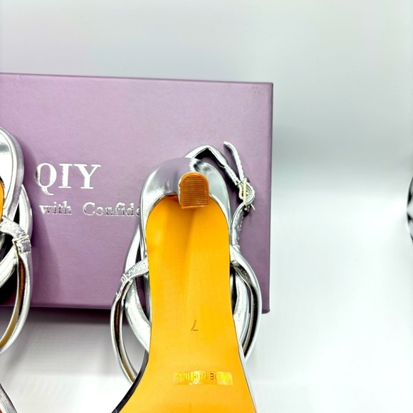 Womens Strappy Sandals Open Toe Ankle Strap Heeled Sandals High Heels Size 7 - Picture 4 of 11